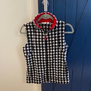 Kim Rogers Black and White Houndstooth Vest with Red Accent